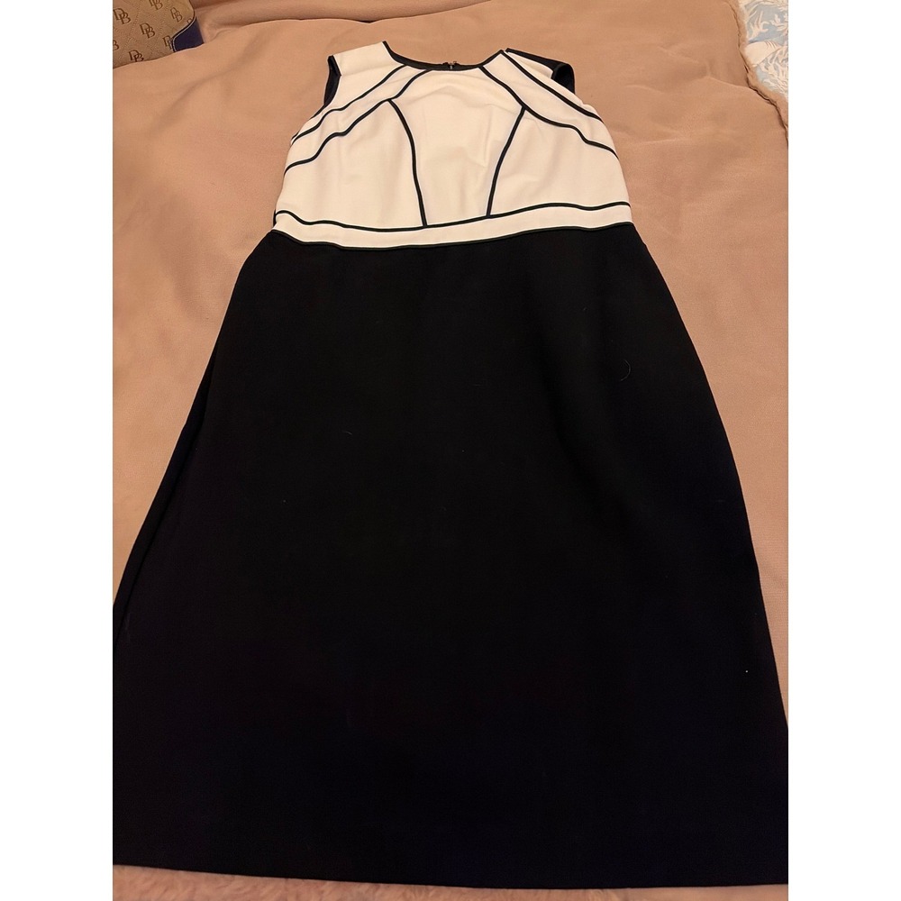 White House Black Market Colorblock Sheath Dress Black White Piping Size 14